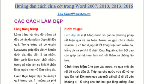 Hướng dẫn chia cột trong Word: Cách thực hiện trên các phiên bản Word từ 2007 đến 2016