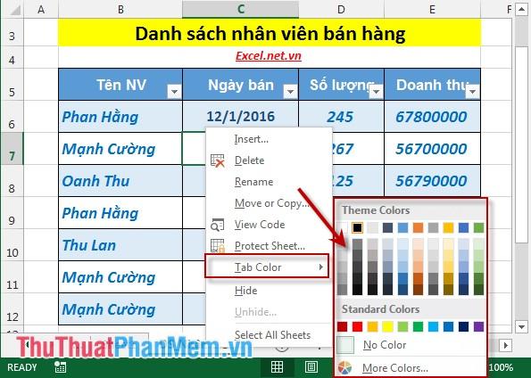 Hướng dẫn thay đổi màu sắc SheetTab và ẩn/hiện bảng tính trong Excel