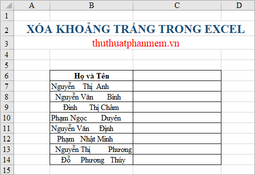 Cách loại bỏ khoảng trắng thừa trong Excel