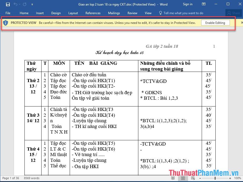 Cách tắt và bật tính năng Enable Editing trong Word, Excel