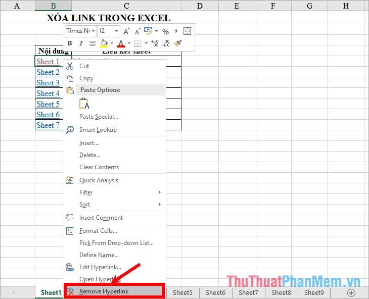 Cách xóa liên kết trong Excel