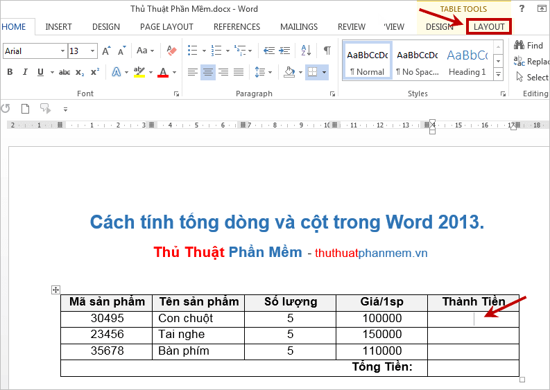 Cách tính tổng cho các dòng và cột trong Word 2013 một cách nhanh chóng và hiệu quả, giúp bạn tiết kiệm thời gian mà không cần phải chuyển sang phần mềm khác.