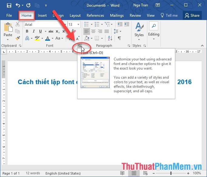 Hướng dẫn cách cài đặt font chữ mặc định cho Word và Excel 2016