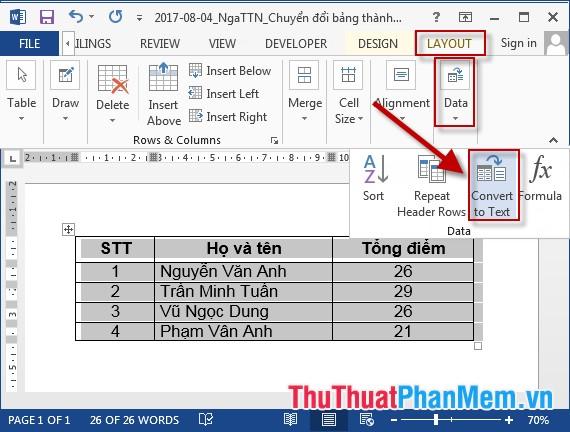 Hướng dẫn cách chuyển bảng thành văn bản trong Word hiệu quả.