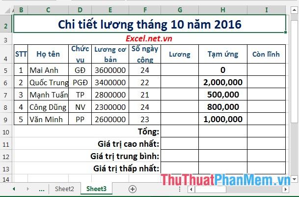 Bài tập thực hành về cách xây dựng bảng tính lương trong Excel, một công cụ hữu hiệu giúp bạn làm chủ các phép tính và phân tích số liệu lương một cách chính xác.