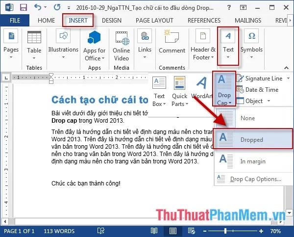 Cách tạo chữ cái to đầu dòng (Drop Cap) trong Word để tạo ấn tượng cho văn bản của bạn.