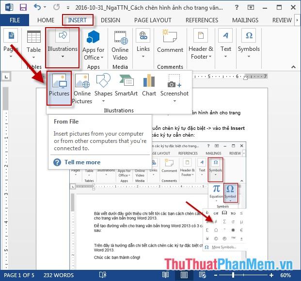 Hướng dẫn chi tiết cách chèn hình ảnh vào trang văn bản trong Word.