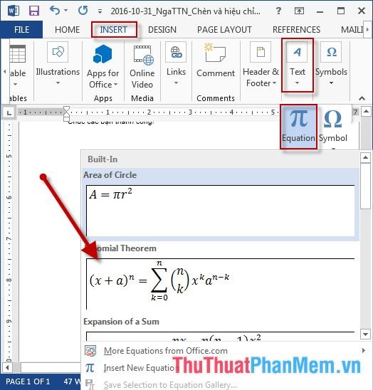 Chèn và chỉnh sửa các công thức toán học trong Word