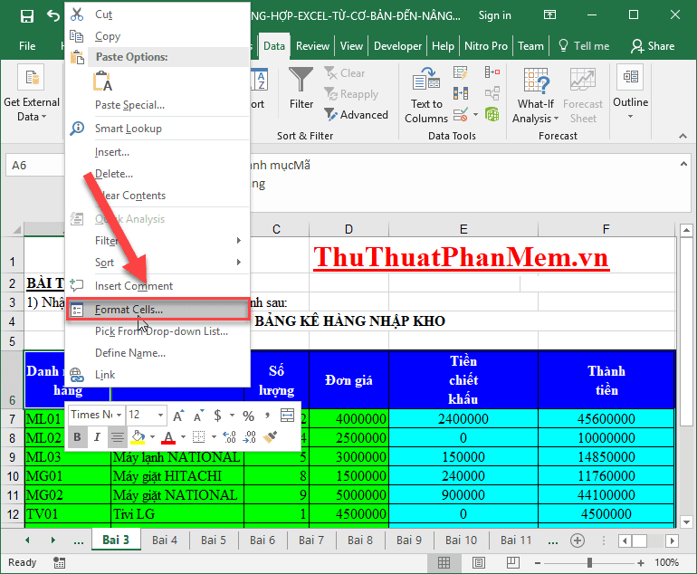 Tạo đường chéo trong ô Excel để nâng cao tính thẩm mỹ bảng tính