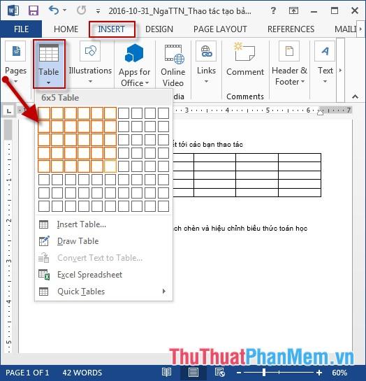 Cách thức tạo bảng trong Word