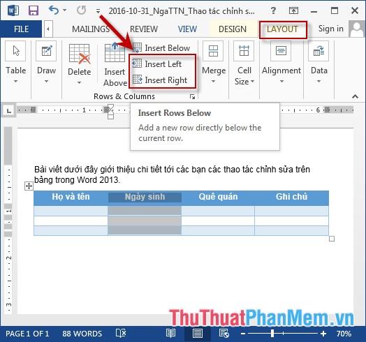 Các thao tác chỉnh sửa bảng trong Microsoft Word