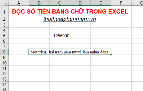 Cách chuyển đổi số tiền thành chữ trong Excel