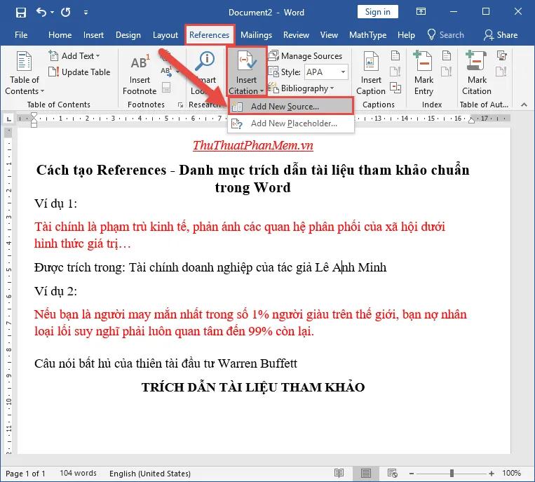 Hướng dẫn tạo Danh mục trích dẫn tài liệu tham khảo chuẩn trong Word một cách đơn giản và chính xác