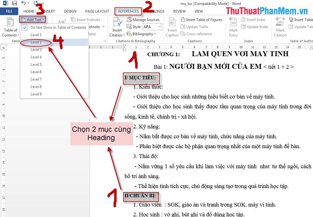 Hướng dẫn tạo mục lục tự động trong Word 2013