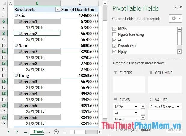 Hướng dẫn lọc dữ liệu trong báo cáo PivotTable Excel