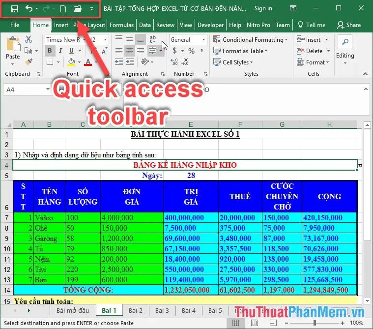 Cách tạo phím tắt truy cập nhanh trên thanh công cụ Quick Access trong Excel