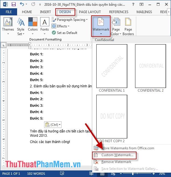 Cách sử dụng Watermark để đánh dấu bản quyền trong Word