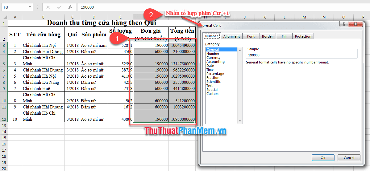 Cách thức áp dụng định dạng tiền tệ trong Excel