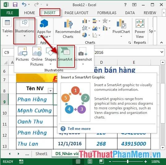 Hướng dẫn chèn đối tượng SmartArt trong Excel