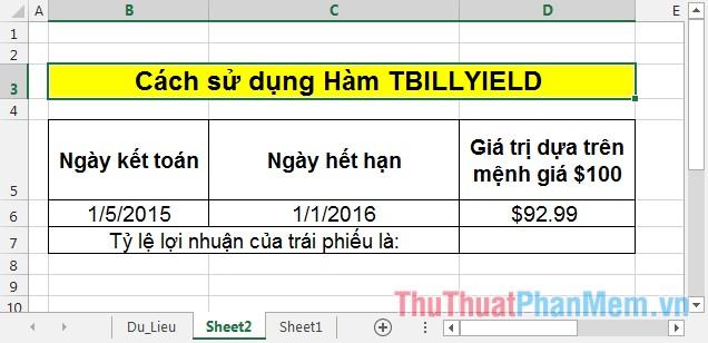 Hàm TBILLYIELD – Công thức tính tỷ lệ chiết khấu của trái phiếu kho bạc trong Excel, giúp người dùng xác định chính xác lợi suất của trái phiếu trong các tình huống tài chính khác nhau.