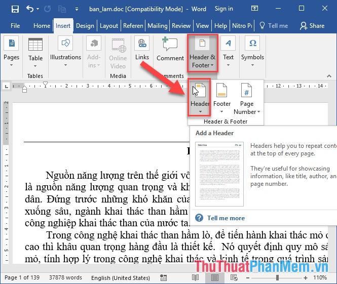 Hướng dẫn tạo tiêu đề trang (Header) và chân trang (Footer) trong Word