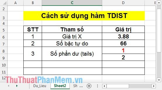 Hàm TDIST trong Excel giúp bạn tính toán xác suất từ phân phối t Student, một công cụ hữu ích trong phân tích thống kê.