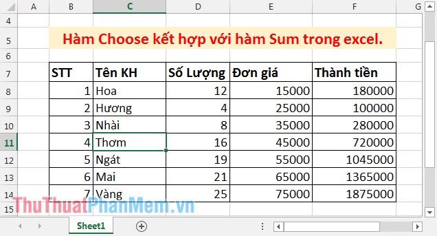 Khám phá cách sử dụng hàm CHOOSE kết hợp với SUM để tính tổng có điều kiện trong Excel một cách chính xác và hiệu quả.