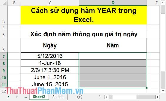 Hàm YEAR - Trả về năm của giá trị ngày trong Excel, giúp bạn dễ dàng trích xuất năm từ một ngày cụ thể.