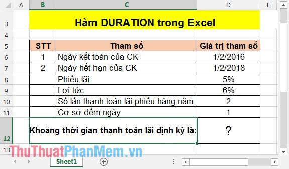 Hàm DURATION trong Excel giúp tính toán thời gian thanh toán lãi định kỳ, cung cấp một công cụ hữu ích cho việc quản lý tài chính hiệu quả.