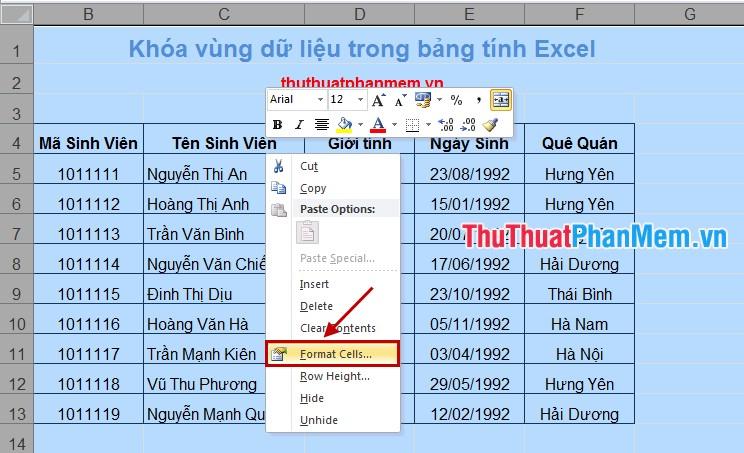 Cách bảo vệ một khu vực dữ liệu trên bảng tính Excel khỏi sự chỉnh sửa không mong muốn.