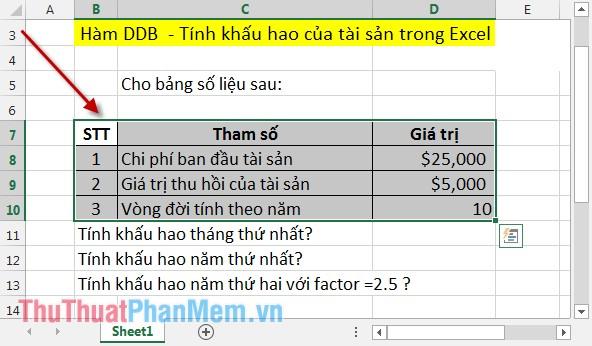 Hàm DDB - Phương pháp tính khấu hao tài sản trong Excel