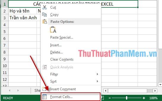 Cách thức định dạng ngày tháng trong Excel