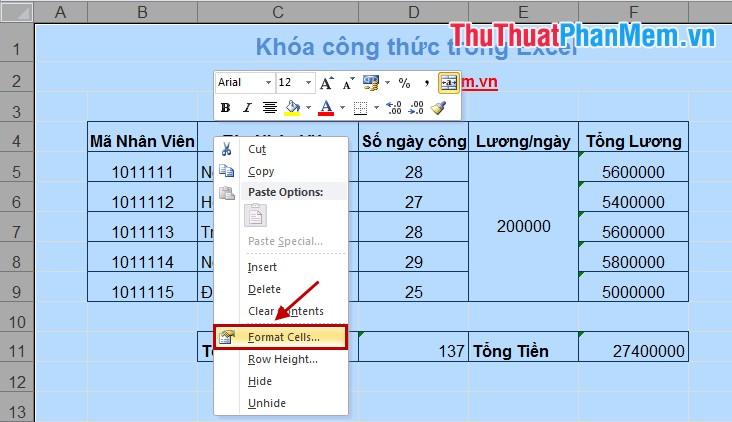 Cách bảo vệ công thức trong Excel - Hướng dẫn khóa và bảo vệ ô chứa công thức để tránh chỉnh sửa không mong muốn