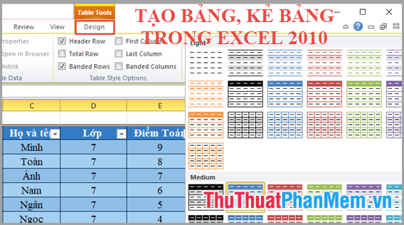 Hướng dẫn chi tiết cách tạo và kẻ bảng trong Excel 2010