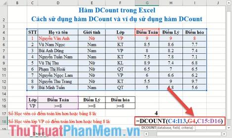 Hàm DCount trong Excel - Hướng dẫn chi tiết cách sử dụng và ví dụ minh họa cụ thể