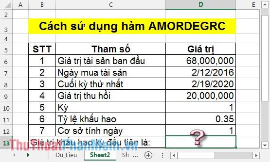 Hàm AMORDEGRC - Công thức Excel giúp tính toán khấu hao tài sản cho từng kỳ kế toán một cách chính xác.