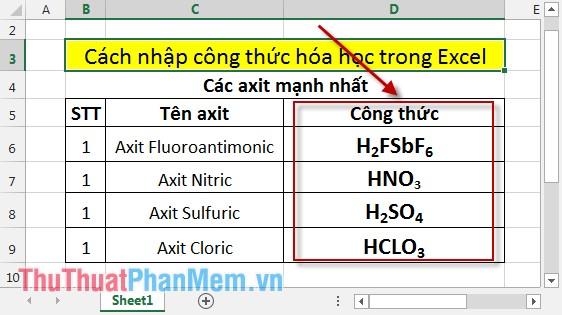 Hướng dẫn chi tiết cách nhập công thức hóa học trong Excel một cách chính xác và hiệu quả