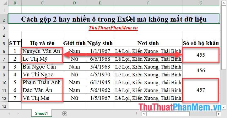 Cách kết hợp 2 hoặc nhiều ô trong Excel mà không làm mất dữ liệu