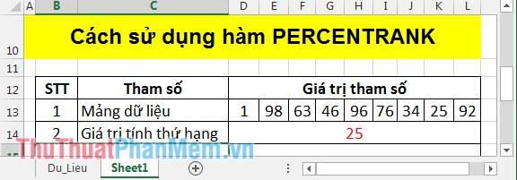 Hàm PERCENTRANK - Công cụ Excel giúp xác định thứ hạng phần trăm của một giá trị trong tập dữ liệu.