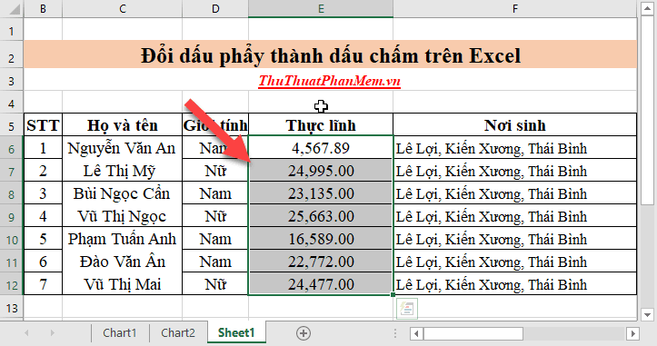 Hướng dẫn chuyển đổi dấu phẩy thành dấu chấm trong Excel