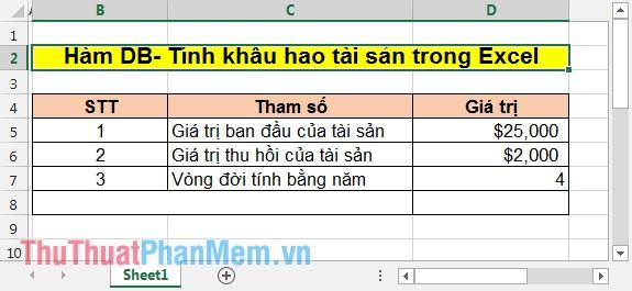 Hàm DB - Công cụ Excel giúp tính toán khấu hao tài sản theo kỳ hạn cụ thể