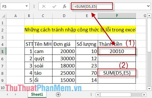 Những điều cần lưu ý để tránh lỗi khi nhập công thức trong Excel