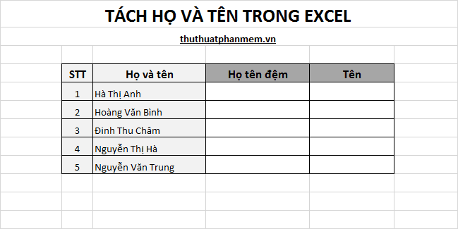 Bí quyết tách họ và tên trong Excel