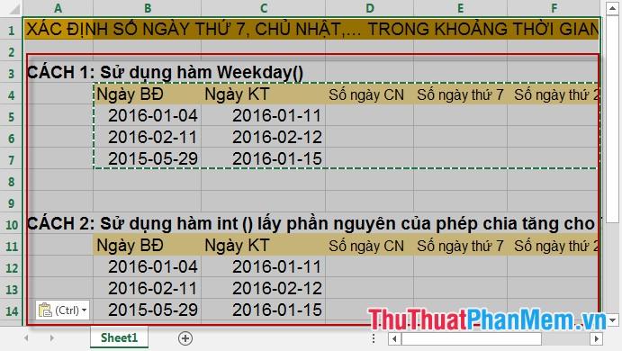 Hướng dẫn đếm số ngày thứ Bảy và Chủ Nhật trong một khoảng thời gian bất kỳ trên Excel