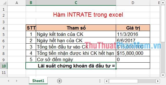 Hàm Intrate - Công cụ Excel hữu ích để tính toán lãi suất chứng khoán một cách chính xác.