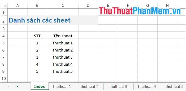 Hướng dẫn tạo mục lục liệt kê các Sheet trong Excel