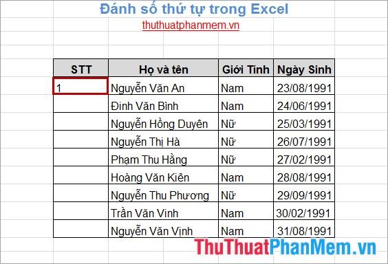 Cách đánh số thứ tự trong Excel một cách hiệu quả