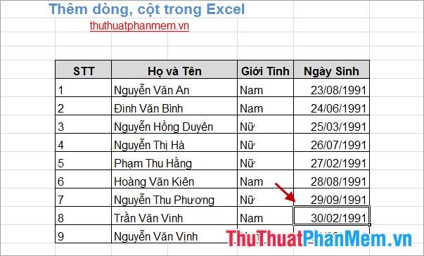 Hướng dẫn chi tiết cách thêm dòng và cột trong Excel