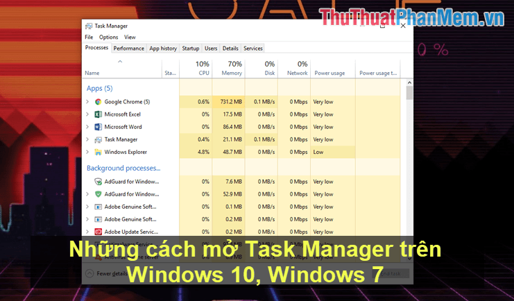 Các phương pháp mở Task Manager trên Windows 10