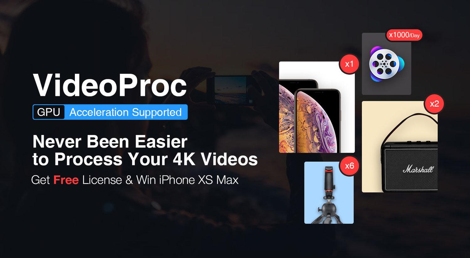 VideoProc - Lựa chọn hàng đầu cho việc chuyển đổi video trên iPhone, kèm theo ưu đãi bản quyền miễn phí và cơ hội trúng thưởng iPhone XS Max.